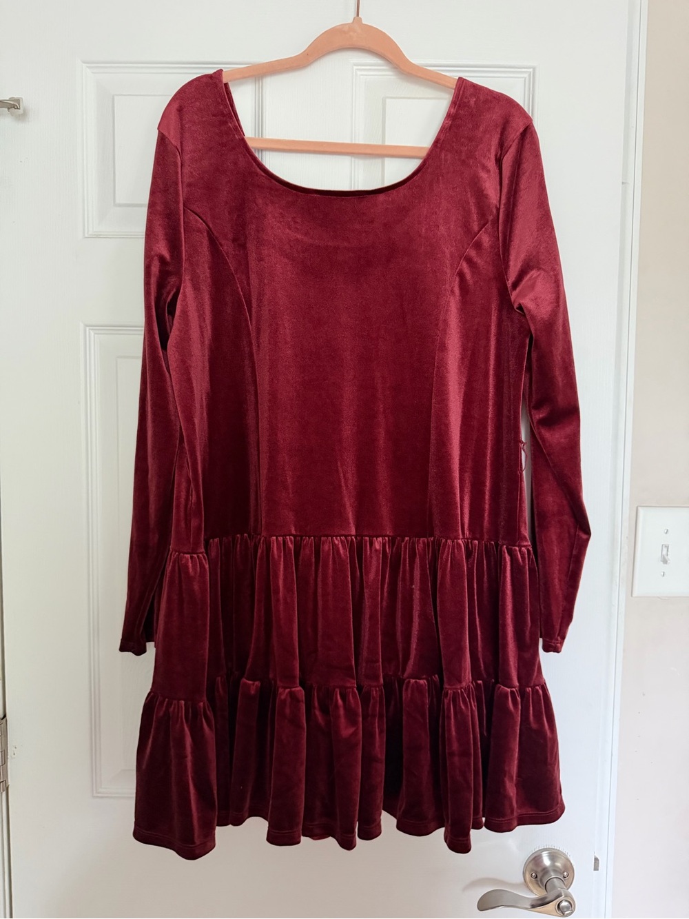 LC Lauren Conrad Velvet Scoop Neck Dress - Burgundy - Picture 4 of 5